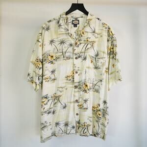 Vintage Tommy Bahama 90s Hawaiian Shirt Men's L White 90s Hibiscus Palm Trees
